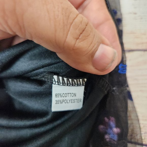 Sorrento Navy Blue Floral Embroidered Blouse Sheer Sleeves Women's Medium - Picture 8 of 13